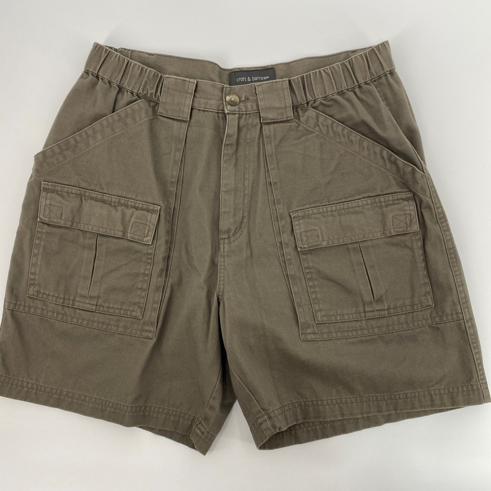 Croft Barrow Cargo Shorts Mens Tag 32 Fits 31 Green Elastic Utility Hiking Camp